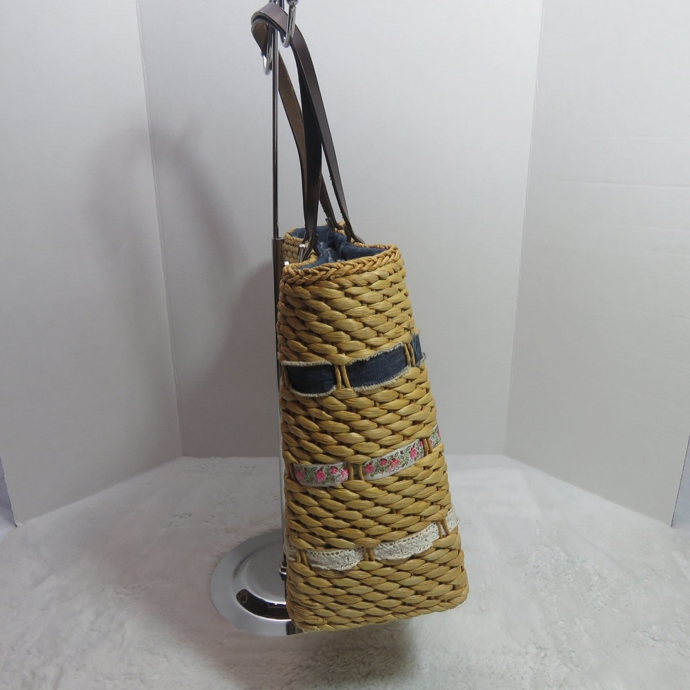 Roxy Straw Tweed Braided Beach Tote Bag Summer Handbag Cottage Core Beach Cruise - Picture 3 of 8